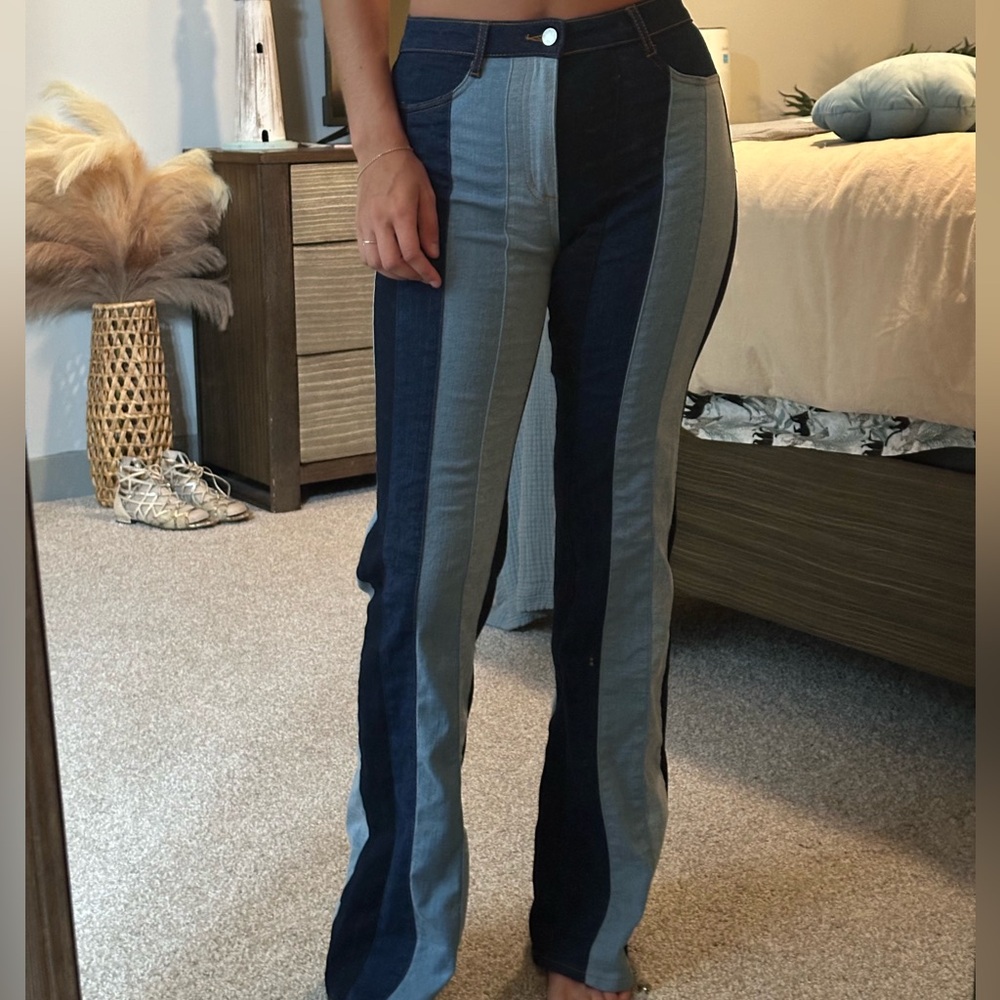 Altar'd State Blue striped Flare Jeans